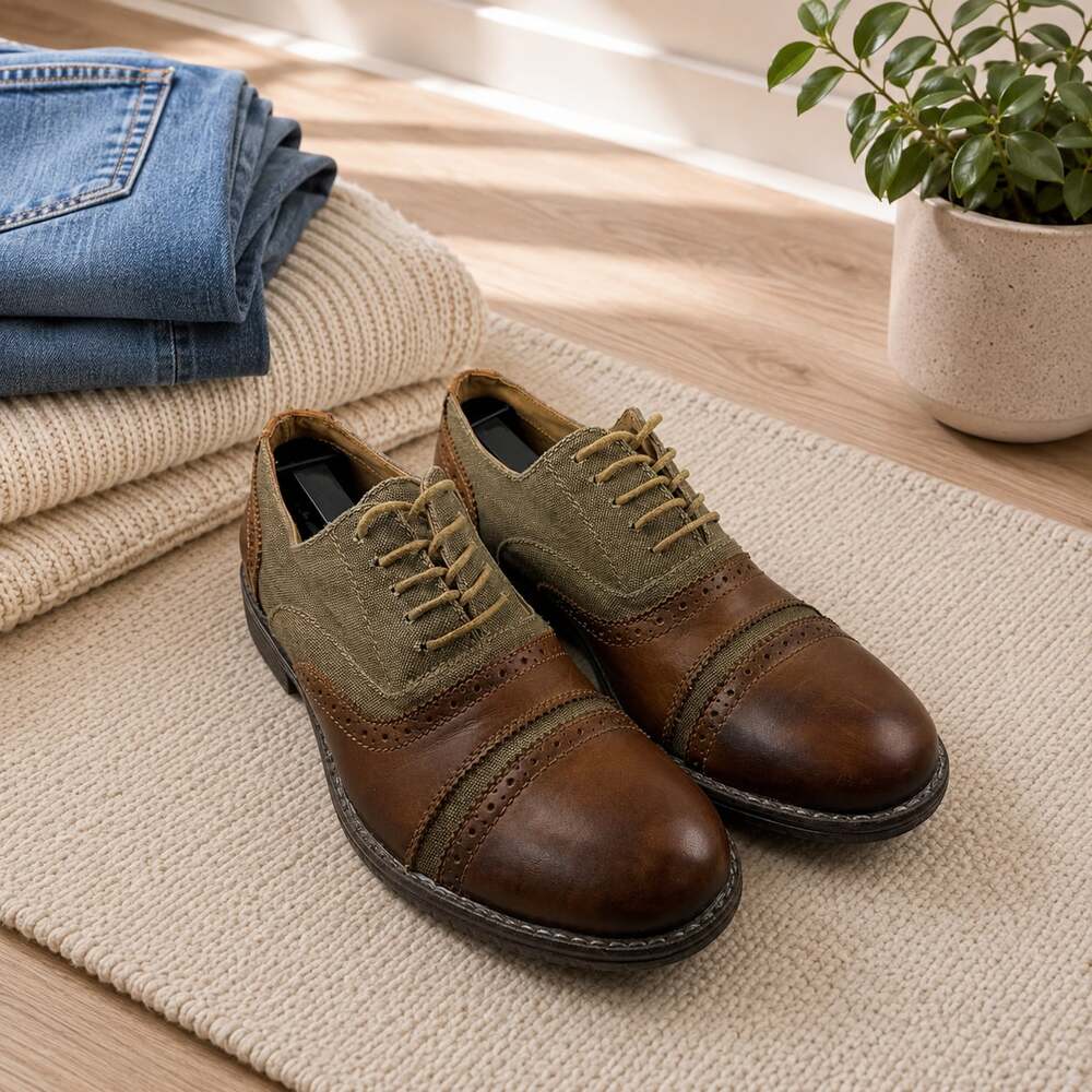 Steve Madden P-Camrin Leather Canvas Oxford Shoes Men’s 8M Brown